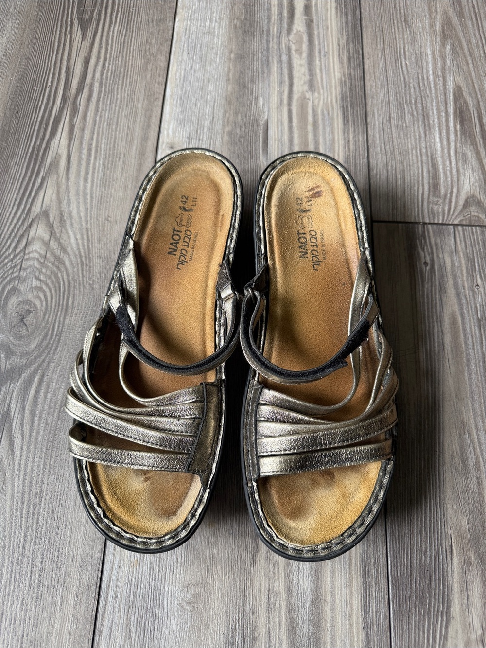 NAOT Metallic Silver Slide Sandals - Women's Comfort Footwear size 42